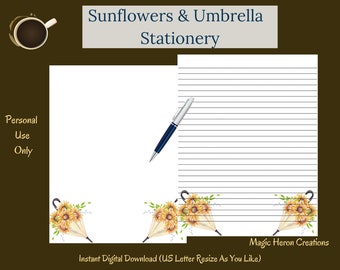 Letter writing – Sunflowers & Umbrella printable stationery – digital download