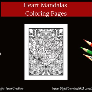 5 Printable Hearts Mandalas Coloring Pages, Coloring Pages for Adults ...