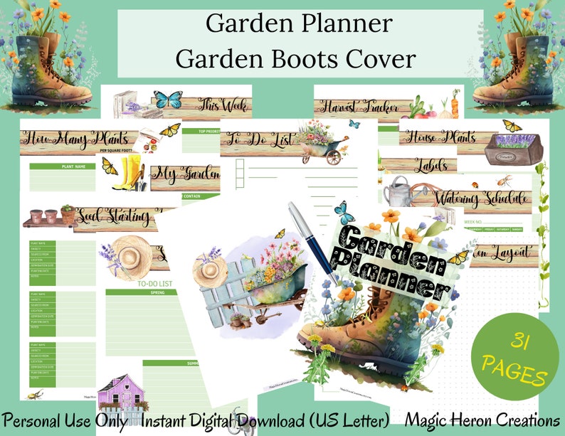 Printable Garden Planner Bundle, Garden Journal, Homestead Garden, Plant Profile, Seed Starting, Planting Guide, Garden Layout, Organizer image 1