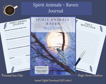 SPIRIT ANIMAL Raven, Animal Guide Totem Meanings, Spirit Companion, Spirit Companionship, Printable Journal Prompts and Cards