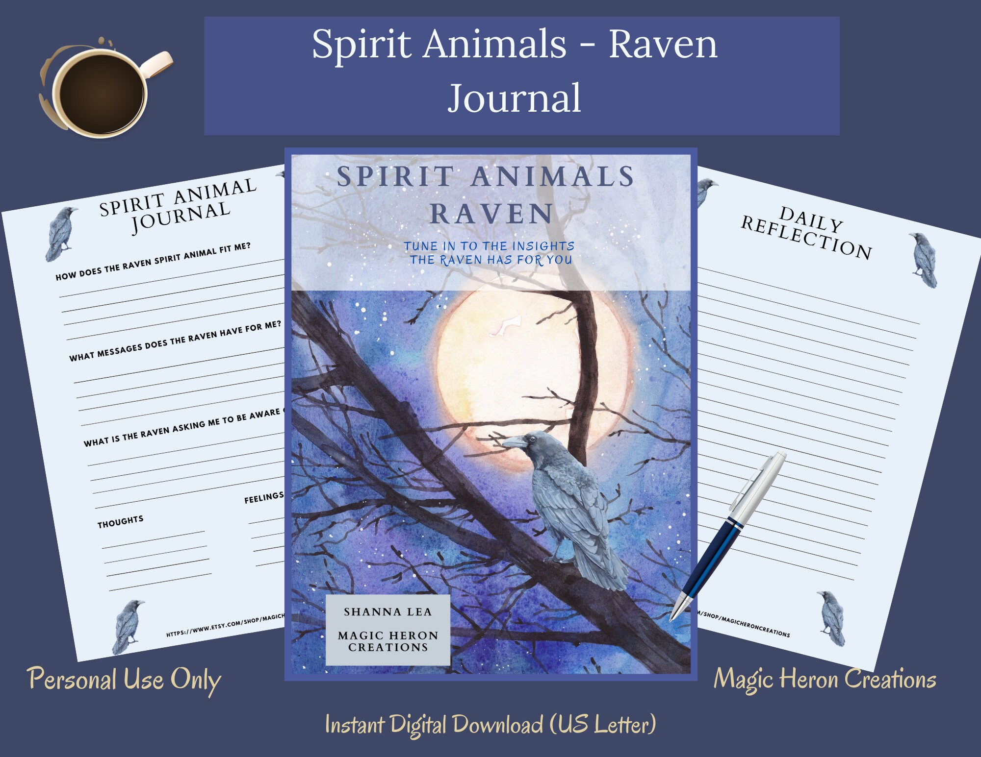 SPIRIT ANIMAL Raven, Animal Guide Totem Meanings, Spirit Companion, Spirit Companionship, Printable Journal Prompts and Cards