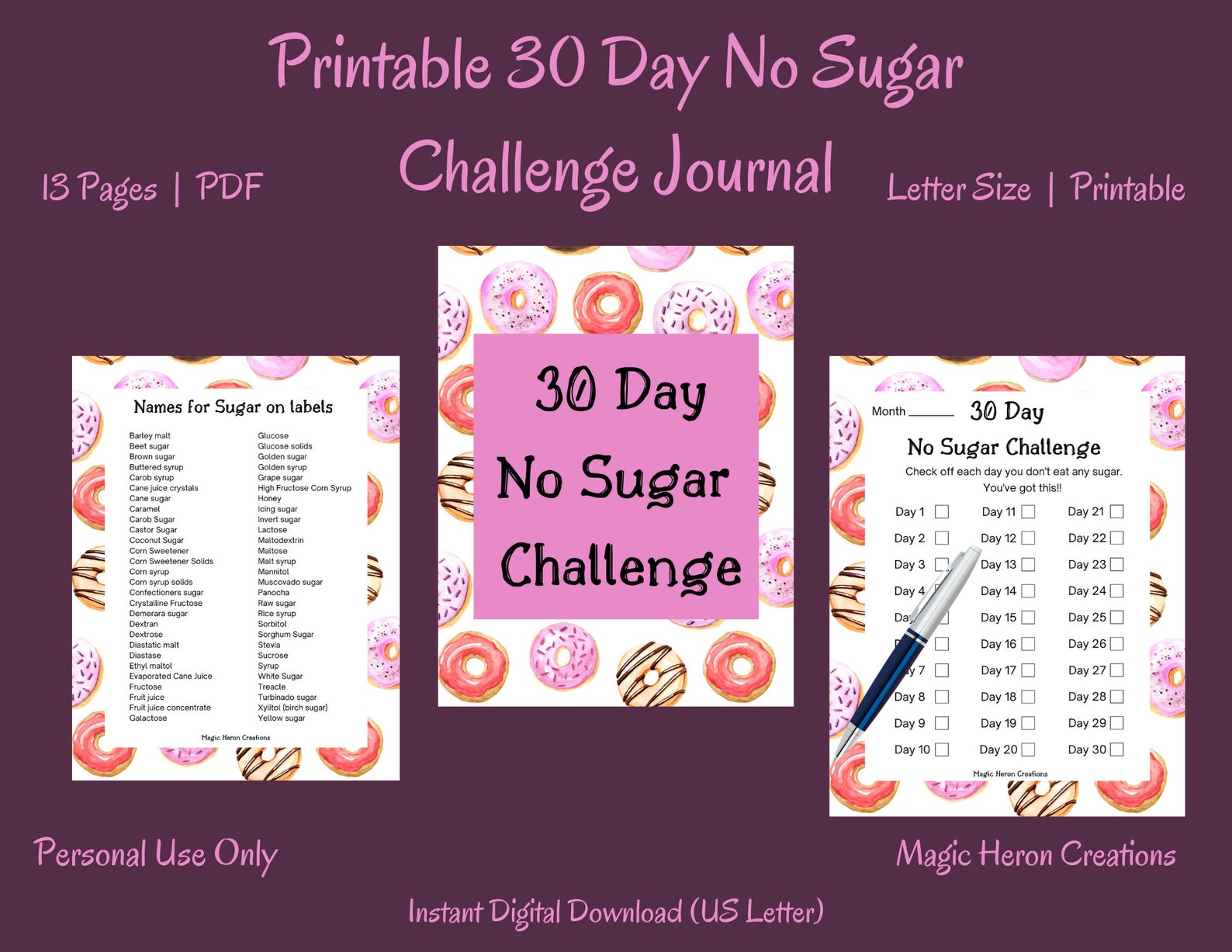 Sugar Detox 30 Day Challenge Printable No Sugar Challenge Journal 