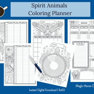 Spirit Animals Coloring Planner, Animal Guide, Spirit Totem Animal, Spirit Companion, Undated Planner, Goal Tracker, Use with Your Journal image 1