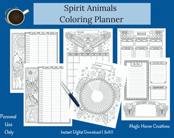 Spirit Animals Coloring Journal, Animal Guide, Spirit Totem Animal, Spirit Companion, Undated Planner, Goal Tracker, Use with Your Journal