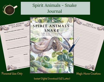 SPIRIT ANIMAL Snake, Animal Guide Totem Meanings, Spirit Companion, Spirit Companionship, Printable Journal Prompts and Cards