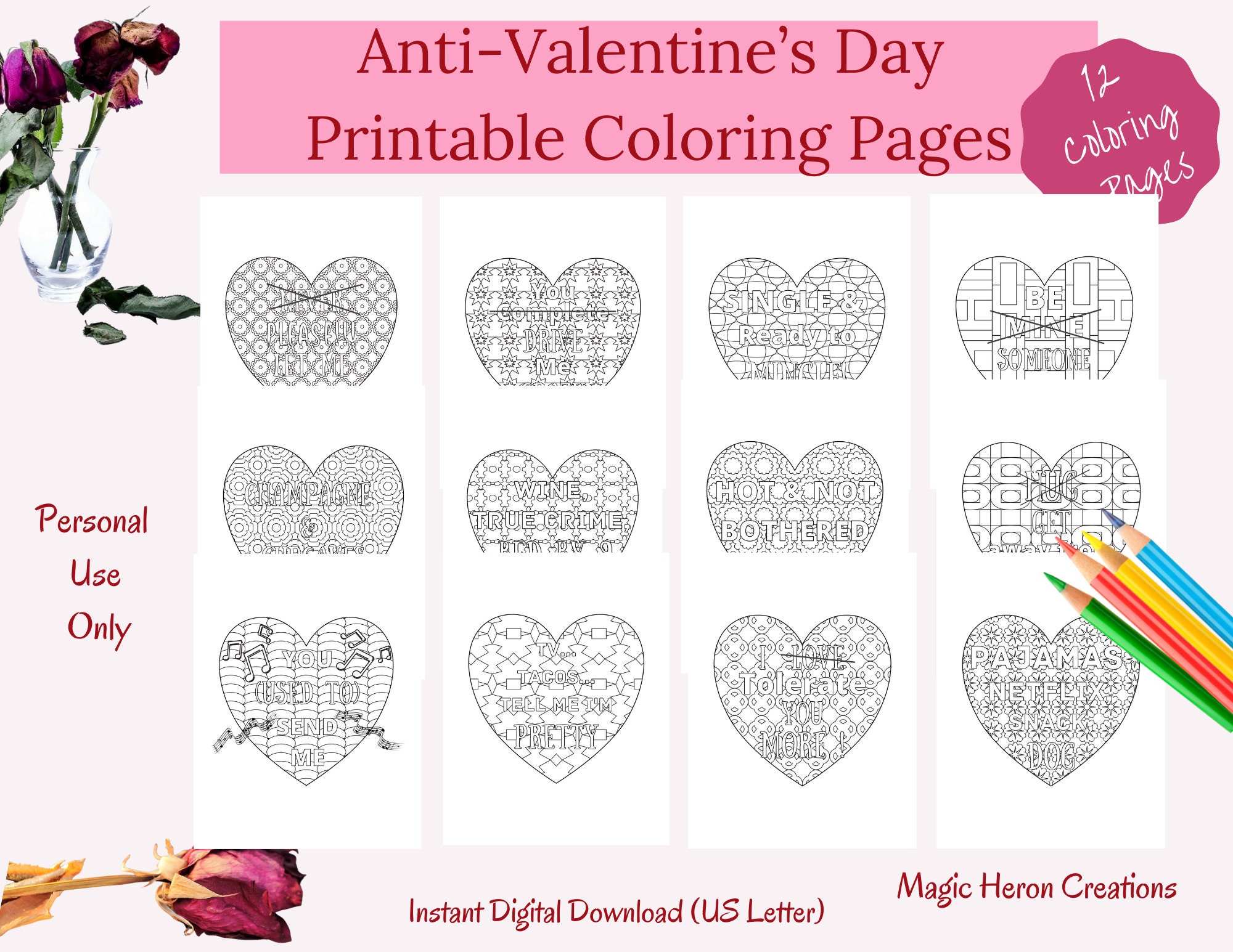 Anti Valentines Day Heart Coloring Pages, Anti-valentine Funny Sayings