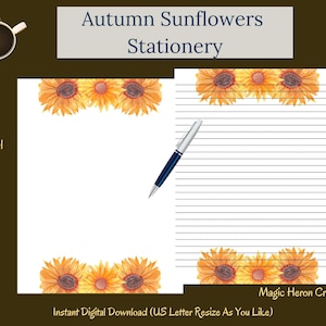 Letter writing – Autumn Sunflowers printable stationery – digital download