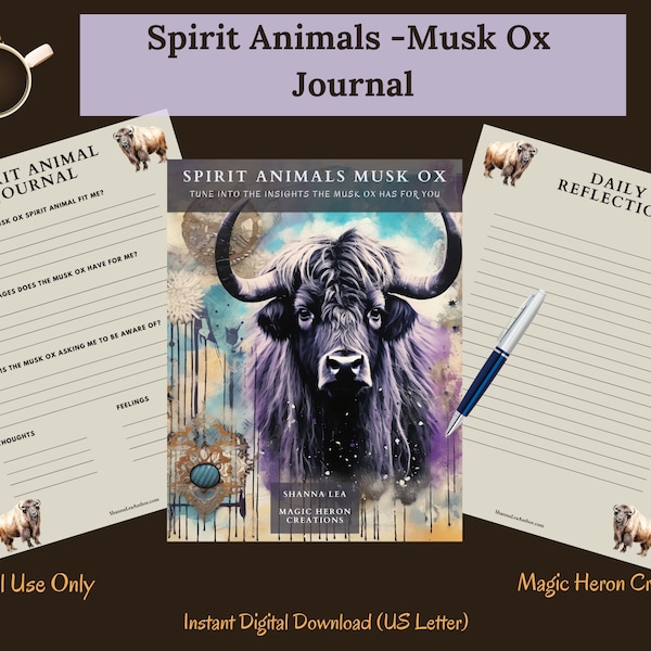 SPIRIT ANIMAL Musk Ox, Animal Guide Totem Meanings, Spirit Companion, Spirit Companionship, Printable Journal Prompts and Cards