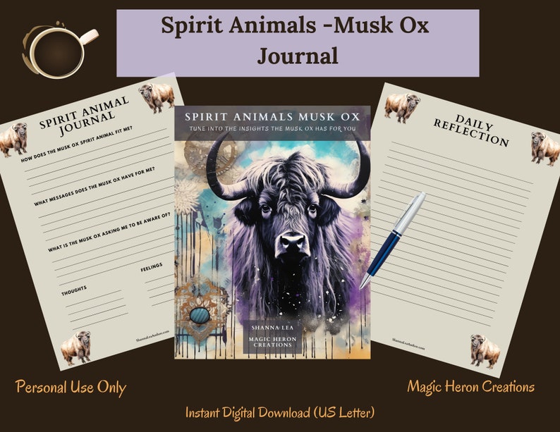 SPIRIT ANIMAL Musk Ox, Animal Guide Totem Meanings, Spirit Companion, Spirit Companionship, Printable Journal Prompts and Cards image 1