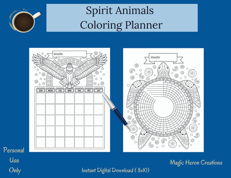 Spirit Animals Coloring Planner, Animal Guide, Spirit Totem Animal, Spirit Companion, Undated Planner, Goal Tracker, Use with Your Journal image 2