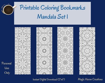 Mandala Color Your Own Bookmarks, Mandala Bookmark, Bookmark Meditation Coloring, Coloring Bookmark PDf, Bookworm Gifts, Printable, Set #1