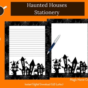 Carta da lettere di cancelleria per case stregate di Halloween Carta stazionaria stampabile Carta digitale Download istantaneo Formato Lettera immagine 1