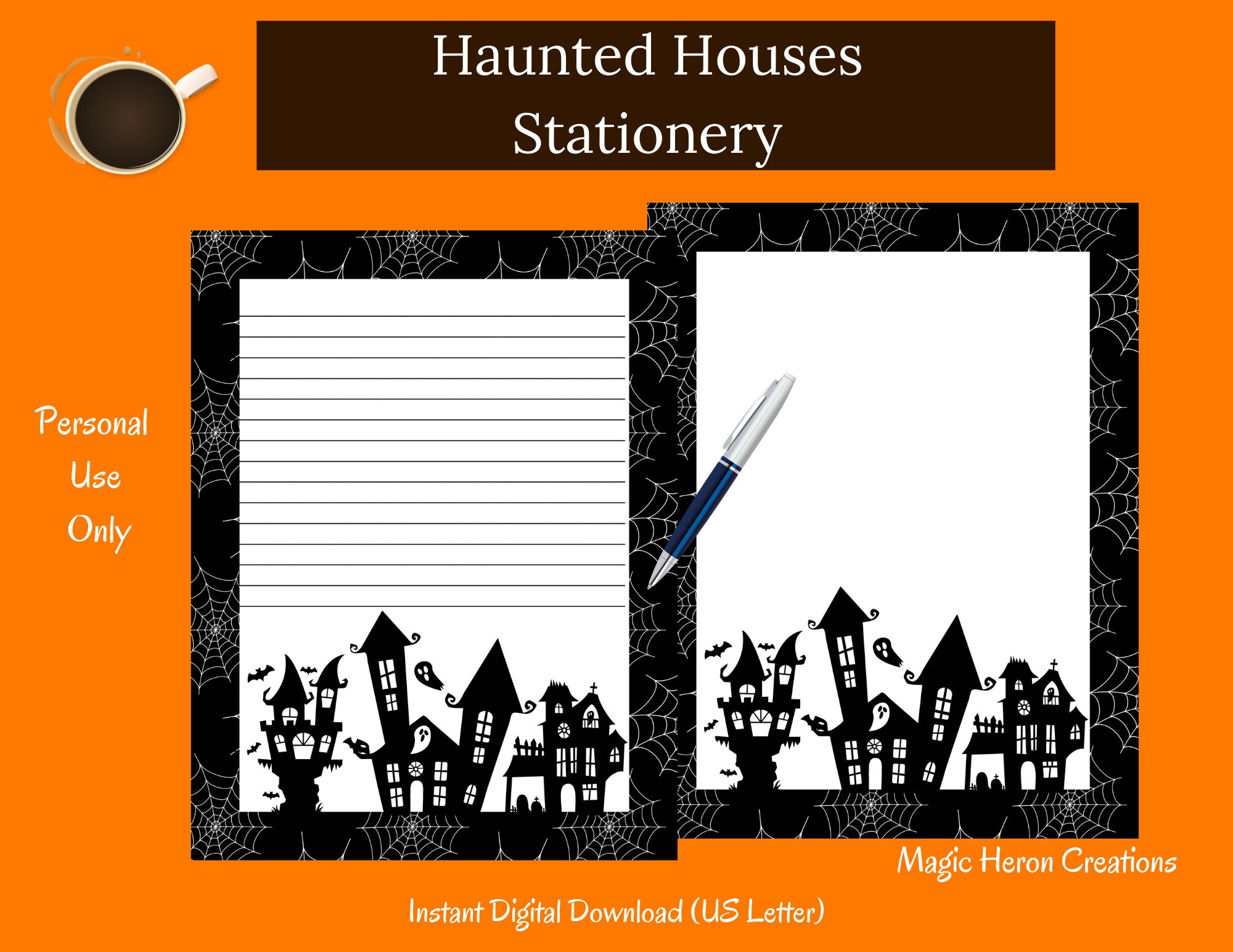 Halloween Haunted Houses Stationery Writing Paper - Printable ...
