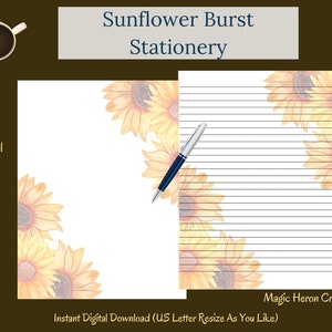 Letter writing – Sunflower Burst printable stationery – digital download