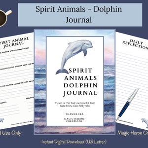 DELFÍN ANIMAL ESPÍRITU, Significados del tótem de la guía animal, Compañero espiritual, Compañía espiritual, Tarjetas y indicaciones de diarios imprimibles
