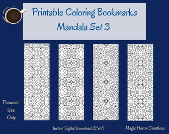 Mandala Color Your Own Bookmarks, Mandala Bookmark, Bookmark Meditation Coloring, Coloring Bookmark PDf, Bookworm Gifts, Printable, Set #3