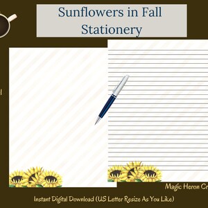 Letter writing – Sunflowers in Fall / Autumn printable stationery – digital download
