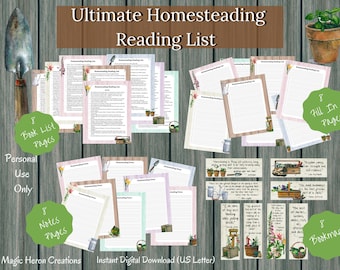 Homestead Printable, Reading Checklist, Homestead Planner, Books to Read, Bookmarks, Homestead Gifts, Farmhouse, Cottagecore, Book Tracker