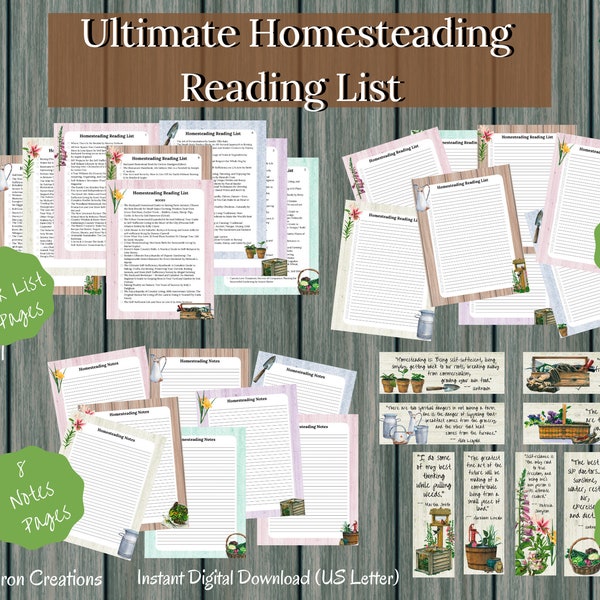 Homestead Printable, Reading Checklist, Homestead Planner, Books to Read, Bookmarks, Homestead Gifts, Farmhouse, Cottagecore, Book Tracker