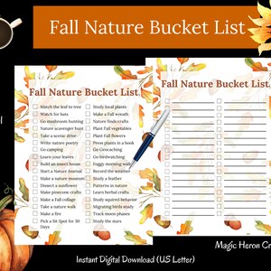 Fall Nature Bucket List Printable, Nature Printables, Nature activities Homeschool printables, To Do List Checklist
