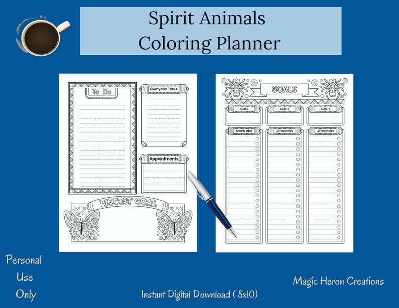 Spirit Animals Coloring Planner, Animal Guide, Spirit Totem Animal, Spirit Companion, Undated Planner, Goal Tracker, Use with Your Journal image 4