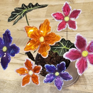 Tropical Candy Color Metal Flower Stake: Iridescent Garden Art image 5
