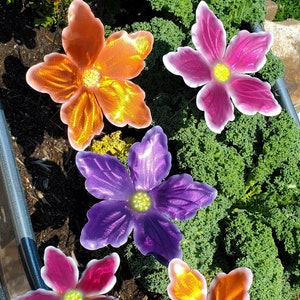 Tropical Candy Color Metal Flower Stake: Iridescent Garden Art image 6