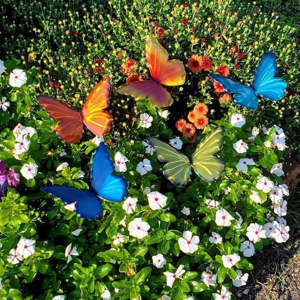 Candy Colors Butterfly Metal Garden Stake, outdoor and garden art decor, Flower Garden Stake, Home Decor, Floral Decor, Colorful, Zen Garden