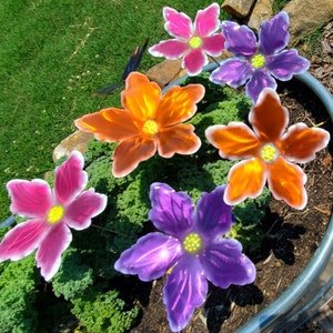 New Color! Tropical Candy Color: Gorgeous Metal Flower Stake, garden art, flowers, Flower Garden Stake, Floral Decor, Colorful, Zen Garden