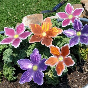 Tropical Candy Color Metal Flower Stake: Iridescent Garden Art image 4
