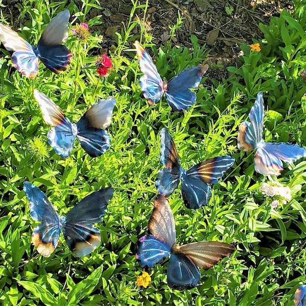 Torched Metal Butterfly Garden Stake: Iridescent Outdoor Art