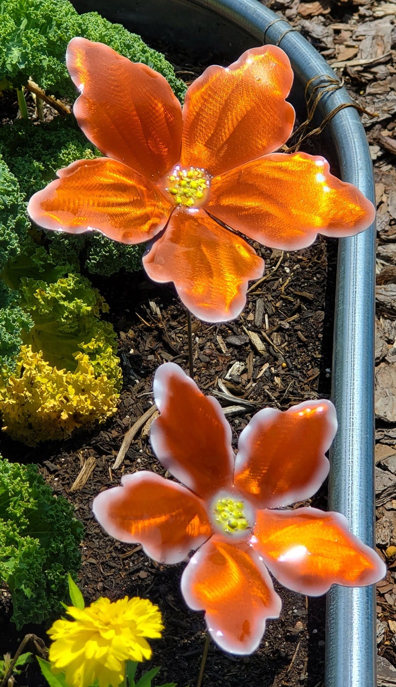 Tropical Candy Color Metal Flower Stake: Iridescent Garden Art image 3