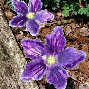 Tropical Candy Color Metal Flower Stake: Iridescent Garden Art Purple