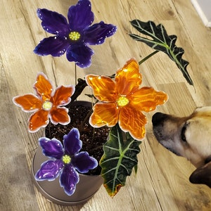 Tropical Candy Color Metal Flower Stake: Iridescent Garden Art image 8