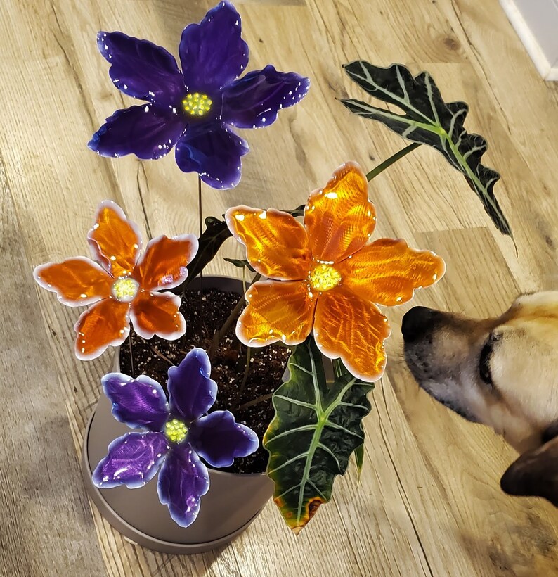 Tropical Candy Color Metal Flower Stake: Iridescent Garden Art image 8