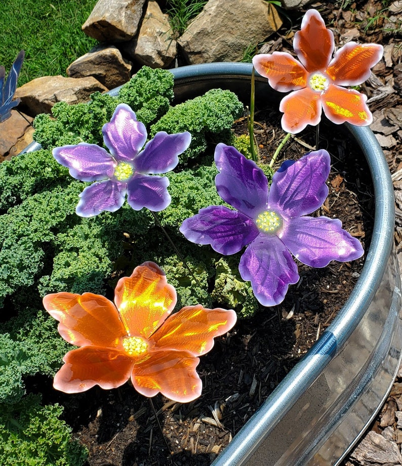 Tropical Candy Color Metal Flower Stake: Iridescent Garden Art image 7