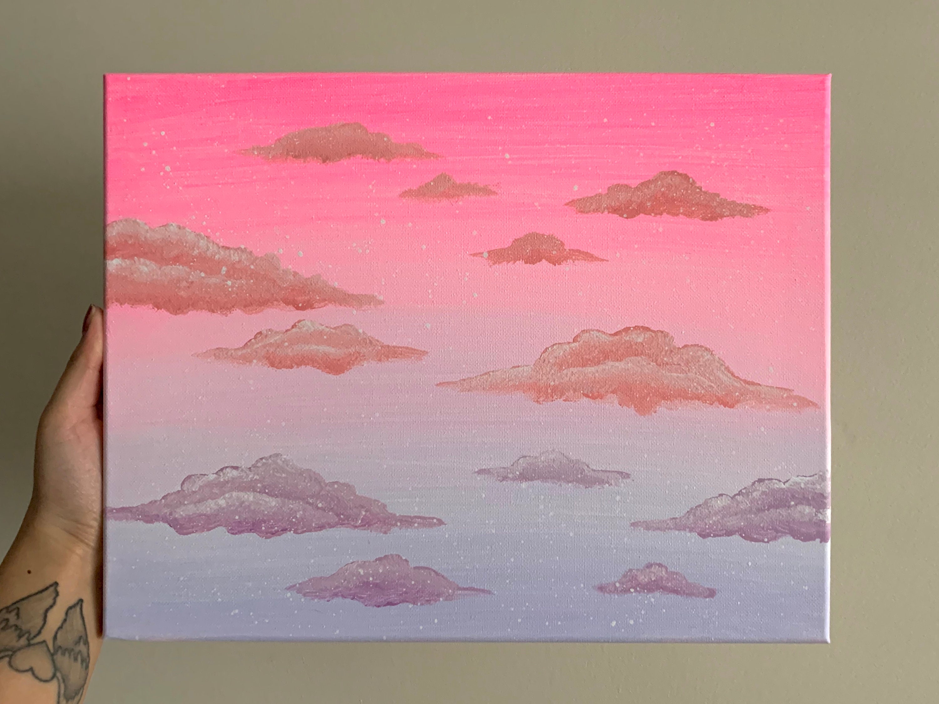 Cotton Candy Pink Sky Painting Cloudy Dream Acrylic Etsy