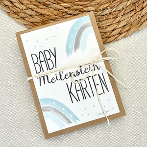 Baby Meilensteinkarten Junge - Regenbogen blau / grau - Geschenk zur Geburt - Erinnerungskarten
