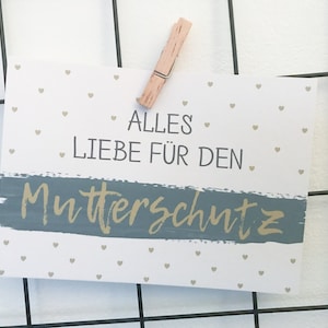 Karte Alles Liebe für den Mutterschutz mit Herzen in gold-grau, für den Abschied in die Babypause