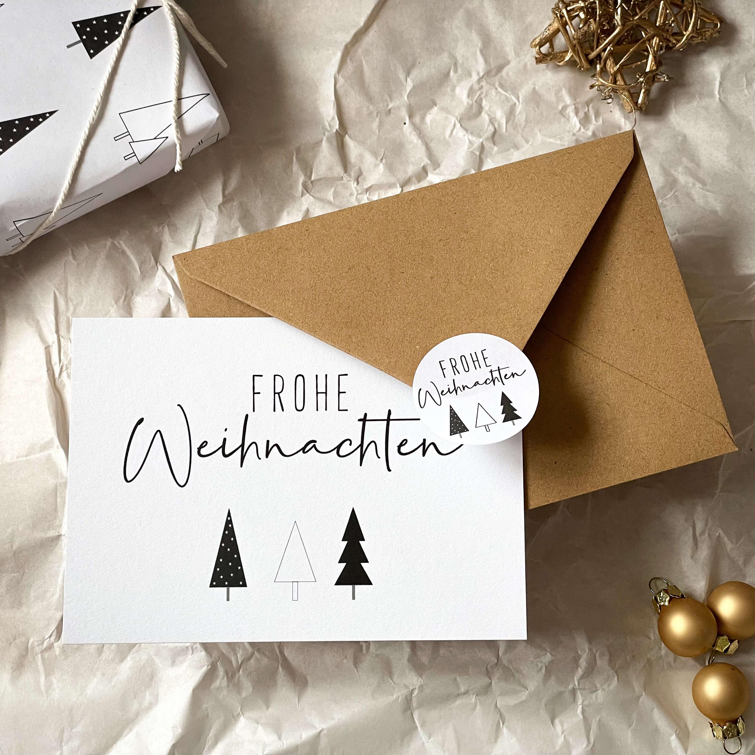 Weihnachtskarte Mit Eisbär-Motiv – Klappkarte DIN A6, Braun Kraftpapier, Inkl. Umschlag