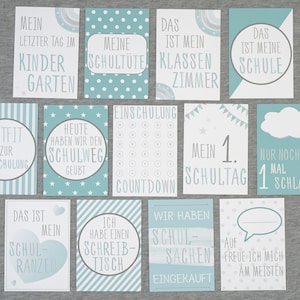 Schulstart Meilensteinkarten, Countdown für Schulkind zur Einschulung, Erinnerungskarten für Jungen in A6