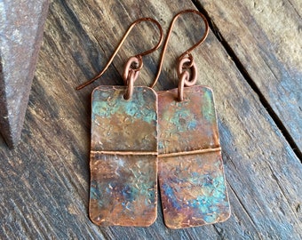 Fold Formed Copper Bar Earrings