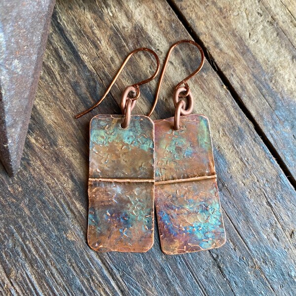 Fold Formed Copper Bar Earrings