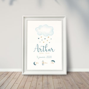 Cartel de nacimiento de nubes Cartel infantil