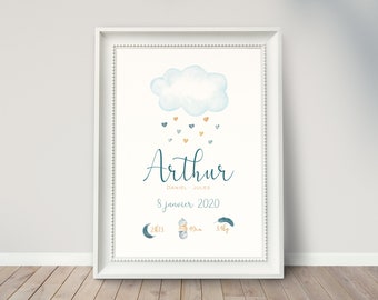 Affiche naissance nuage | Affiche enfant