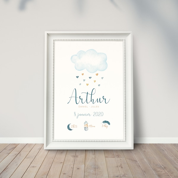 Affiche naissance nuage | Affiche enfant