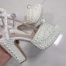 Pearl platform thick heel, peep toe wedding sandal, chunky heel shoe 