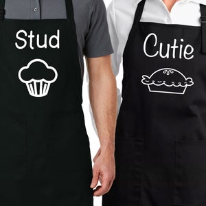 Stud Muffin & Cutie Pie Couples Aprons Set of Fun Couples set Custom Kitchen Apron gift His Hers Valentines wedding mothers and fathers day