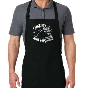 Funny BBQ Apron for Men Fathers Day Dad Gift Apron with Pockets I Like My Butt Rubbed Funny Apron And My Pork Pulled Barbecue Dad Apron