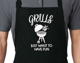 Grills Just Wanna Have Fun Funny BBQ Apron Cooking Grilling Apron Full-Length Gift for Dad Mom Husband Wife Birthday Christmas grill gifts